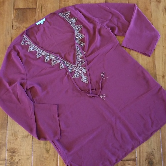 Antonio Melani Maroon Beaded Cover-Up Large EUC - Picture 2 of 5